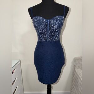 Brand New Windsor Navy Rhinestone Mini Dress Size Small
